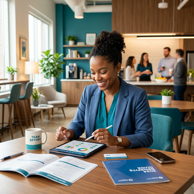 Employee reviewing benefits on tablet