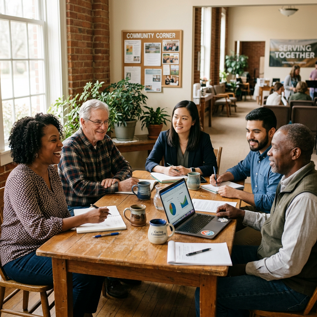 Nonprofit team meeting in community center