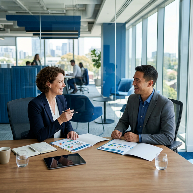 Manager and employee during performance review